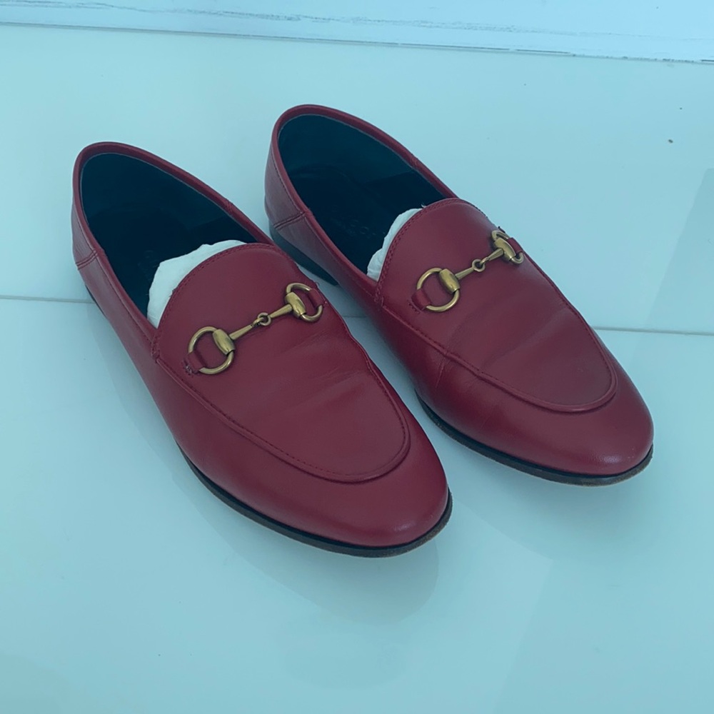 GUCCI Jordaan Leather Loafers Red